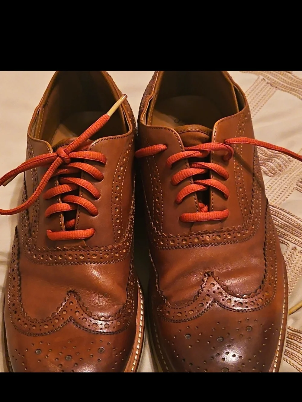 Kenneth Cole Brown Leather Derby Shoes with Orange Laces